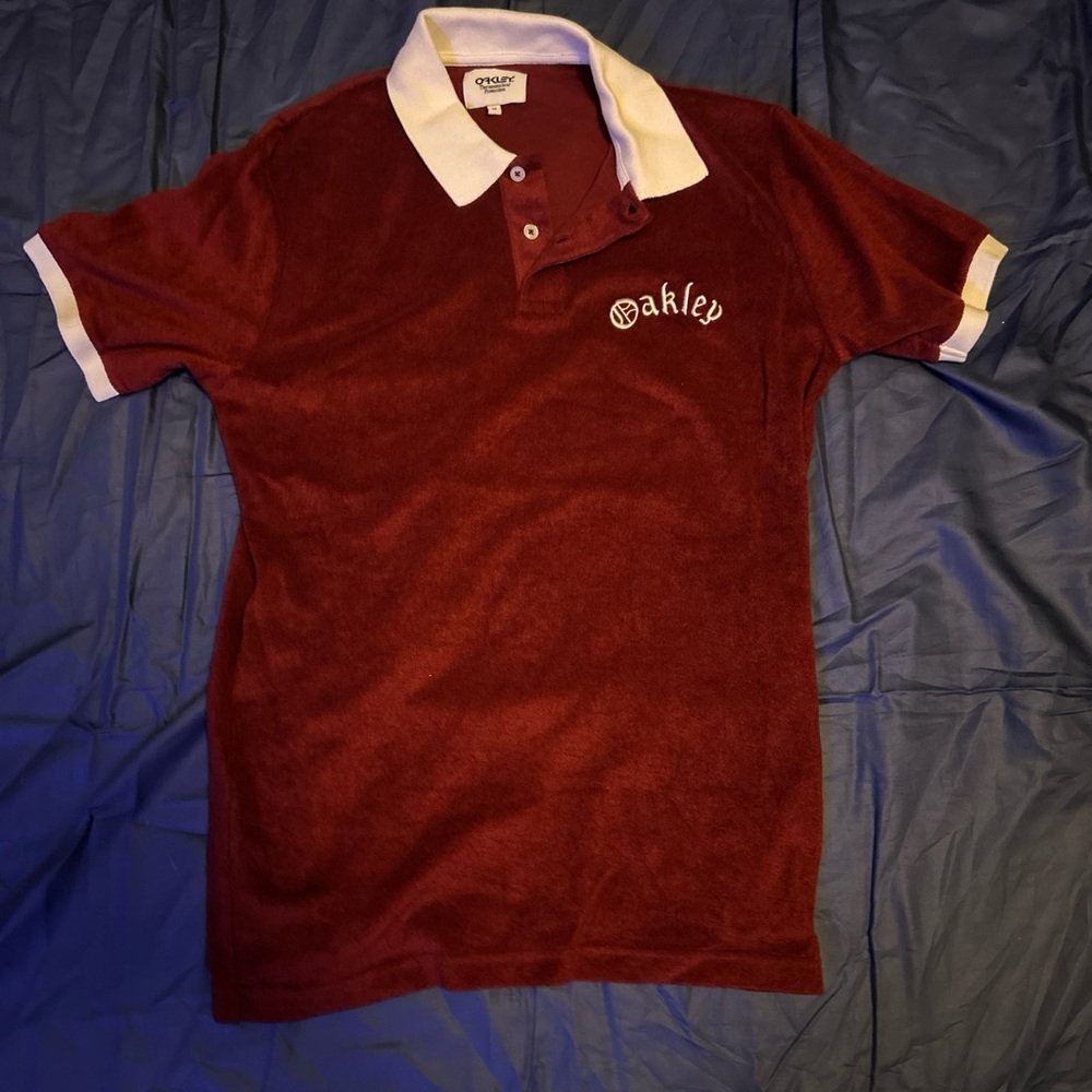 Oakley Red and White Polo Shirt Embroidered Logo